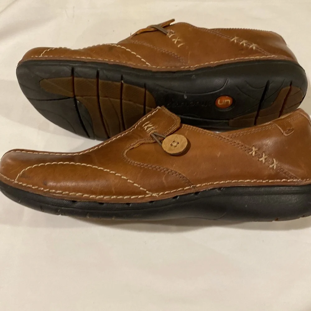 Clarks Structured Brown Leather Loafers Size 9N